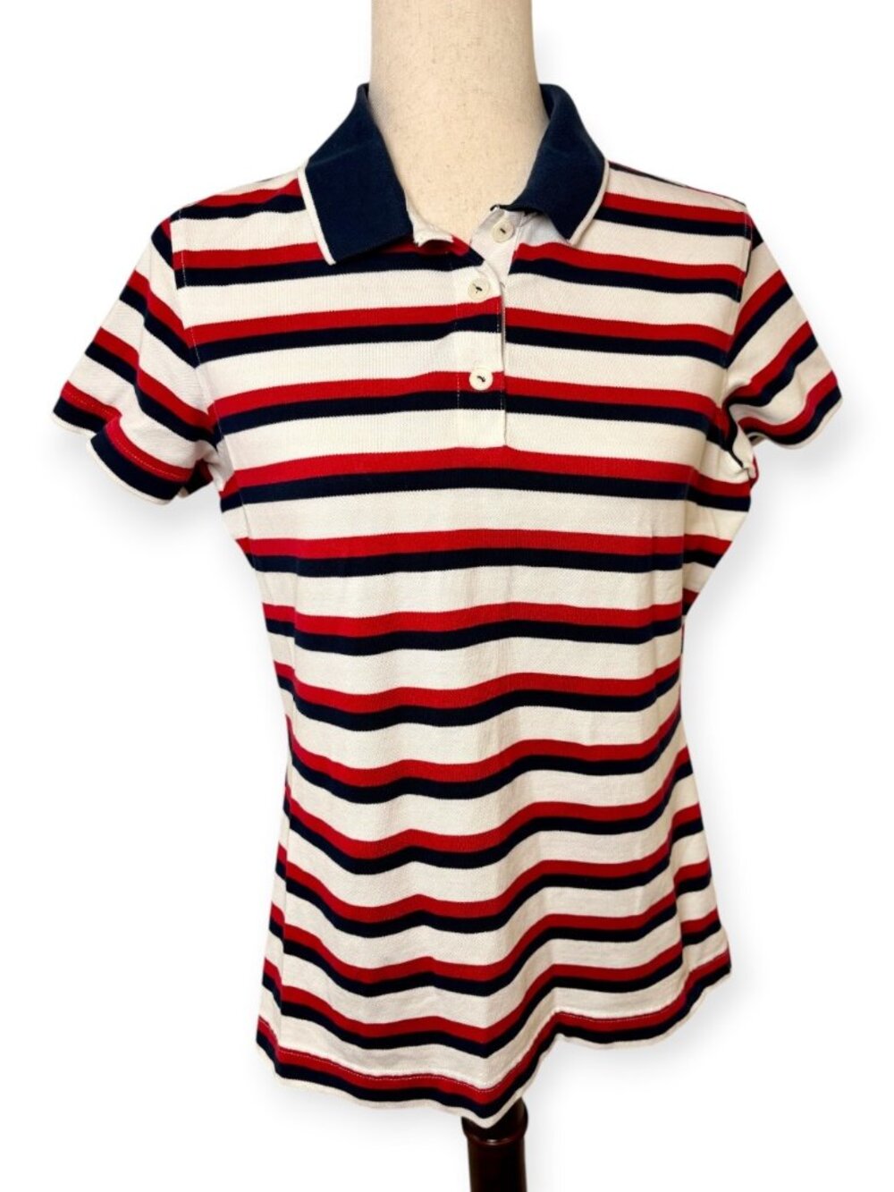 Brooks Brothers Red Navy White Stripe Cotton Tennis Polo Shirt Size Large